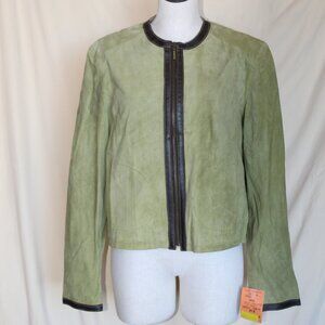 Provence D'amour Light Green & Brown Zip Up Leather Jacket- NWT